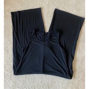 Plus Size 2XL Black Sleeveless Keyhole Back Flowy Maxi Jumpsuit, Stretch